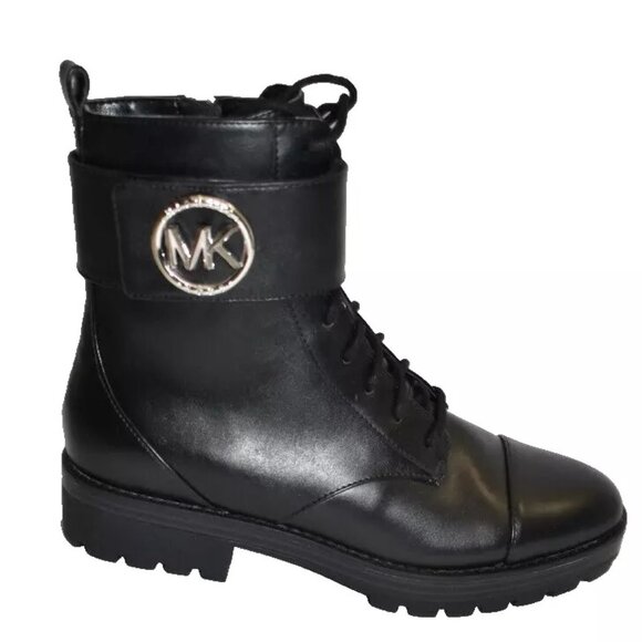 New! Michael Kors Womens TATUM Leather Ankle Combat Boots Black Size 8.5 M DD397 - Picture 1 of 6